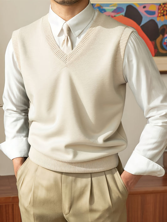 Men's Classic Sleeveless Sweater Vest Casual Pullover Cotton Top Wearing Tops for Outside School Dates