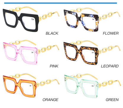 🎈🎈Lastday 70%OFF-Women’s Oversized Square Chain Reading Glasses(1set-6pcs)
