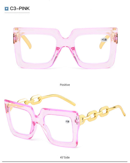 🎈🎈Lastday 70%OFF-Women’s Oversized Square Chain Reading Glasses(1set-6pcs)