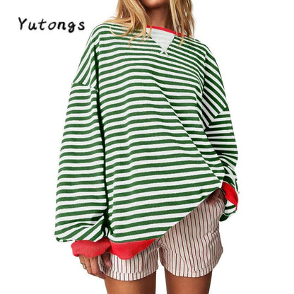 Cozy & Stylish Women's Striped Sweatshirt 🌟 Casual Crew Neck Pullovers for Every Day!