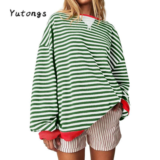 Cozy & Stylish Women's Striped Sweatshirt 🌟 Casual Crew Neck Pullovers for Every Day!