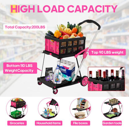 50% OFF Special! 2-Layer Foldable Storage Cart - Heavy-Duty Wheels, 4 Colors Available 💙❤️💖💜