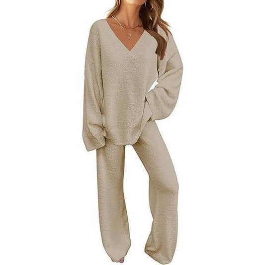 🌿 Women's Fuzzy 2-Piece Loungewear Set – Soft Sweater Top & Pants, Winter Matching Outfit