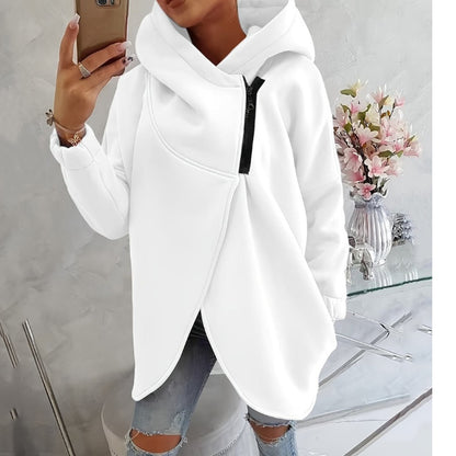 Uaang Hooded Sports Plus Velvet Tunic Casual Long-Sleeved Zipper Coat Women's Plus-Size Solid Color Coat