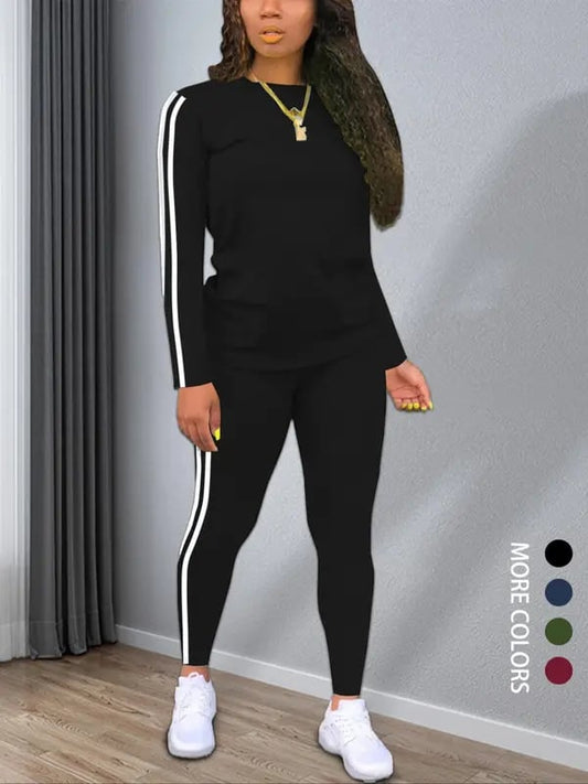 [🔥Buy 2 Free Shipping]Women's Striped Print Long Sleeve Top & Pants Two-piece Set