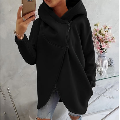 Uaang Hooded Sports Plus Velvet Tunic Casual Long-Sleeved Zipper Coat Women's Plus-Size Solid Color Coat